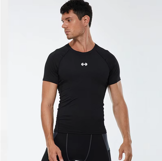 Fit Man wearing the Athletic Quick Dry Compression T-shirt in Black