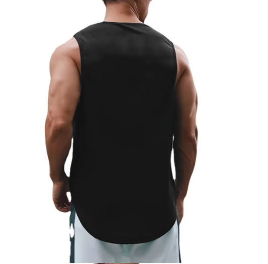 Back of Black Men’s Gym Warriors Dumbbell Tank Top – Quick Dry, Moisture-Wicking Sleeveless Shirt for Gym, Running, and Training