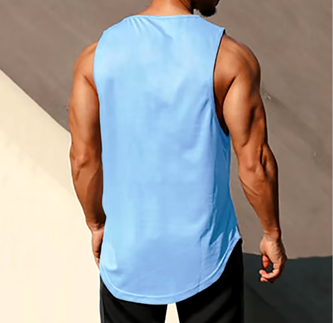 Back of Blue Quick Dry Tank Top – Stylish Athletic Vest for Bodybuilding & Gym Training