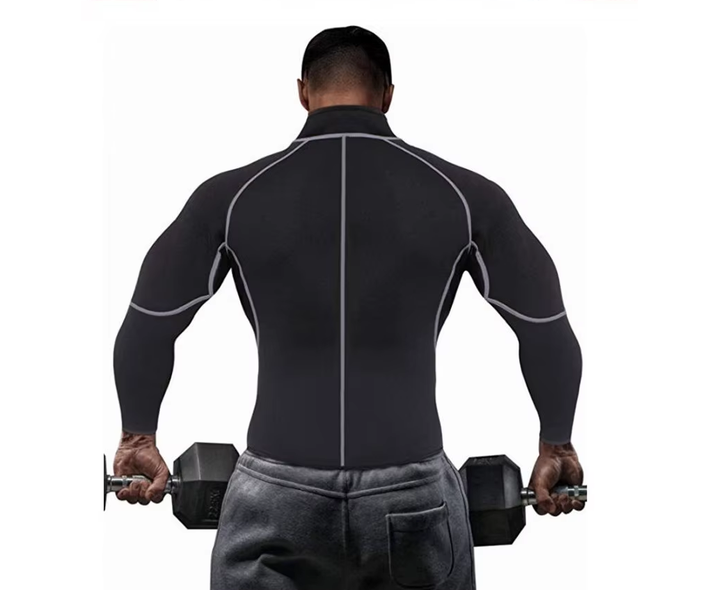 Back view of the sauna suit top displaying the slim fitting