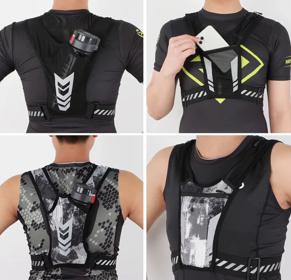 Images showing the benefits of the reflective running fitness vest for workouts and running or cycling