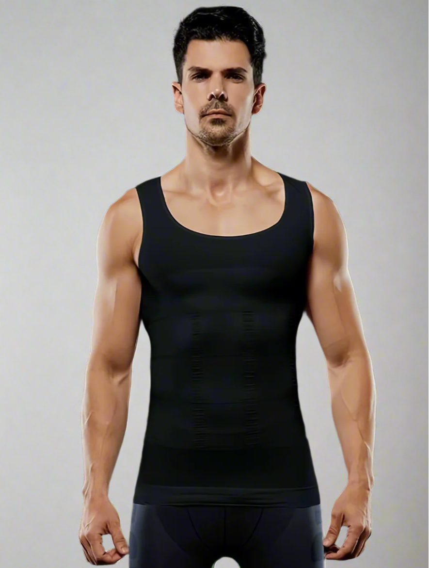 Black Men’s Compression Slimming Body Shaper Tank Top – Breathable, Moisture-Wicking, and Waist-Slimming for a Toned Look