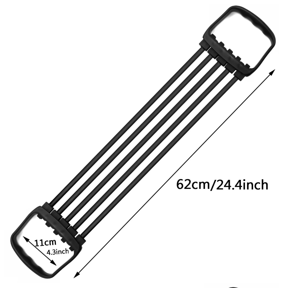 Dimensions of the Black adjustable. chest expander for home workout fitness and strength training