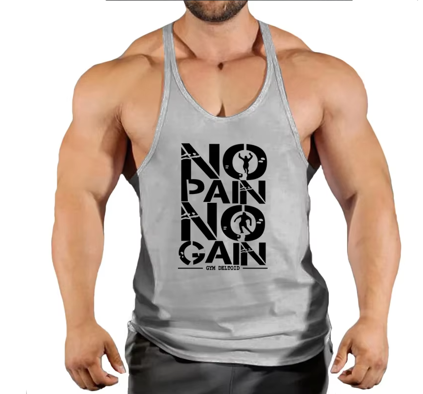 Man wearing the grey npng workout gym fitness tank-top