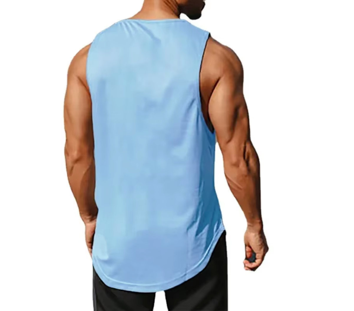 Back of Blue Dumbbell Tank Top for Men – Breathable Mesh Fabric for Gym & Weightlifting