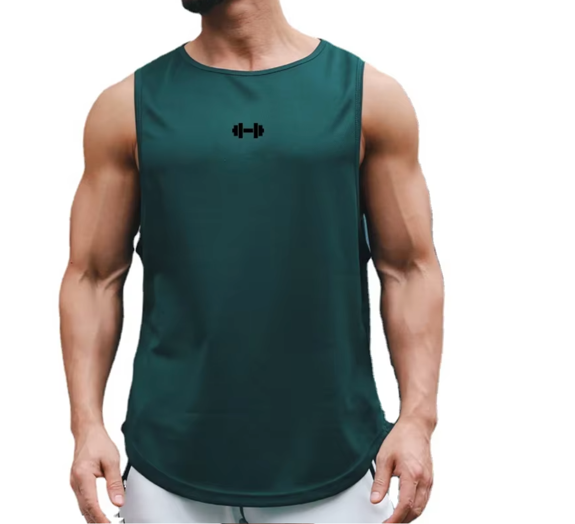 Green Workout Muscle Tank Top for Men – Dumbbell Print, Lightweight and Breathable for Fitness & Bodybuilding