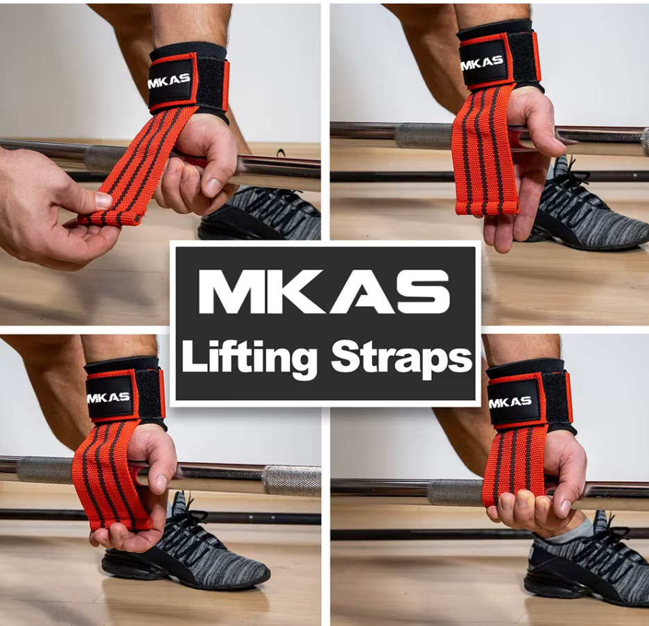 Weightlifting wrist straps providing extra wrist support and grip strength during workouts