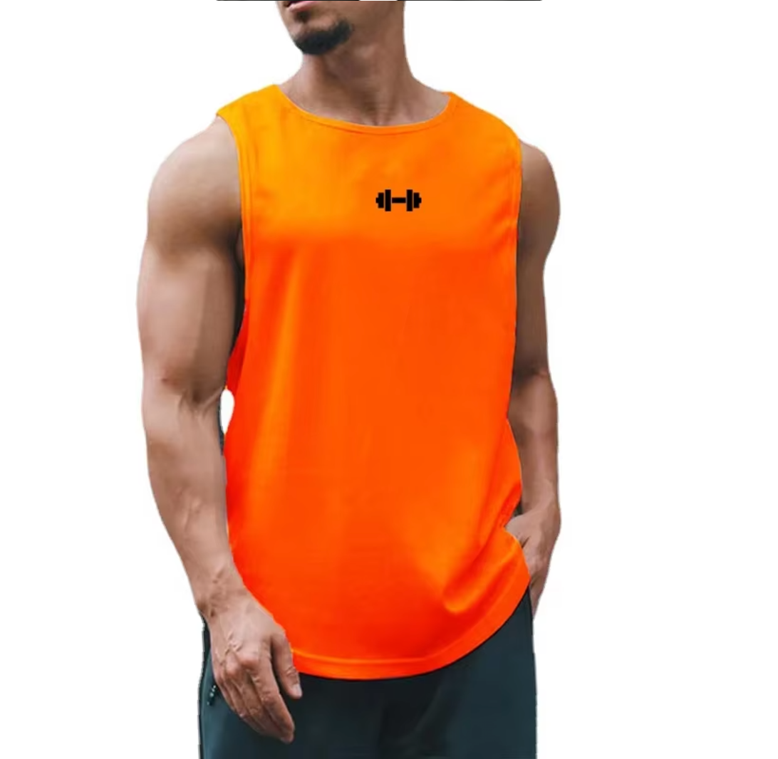 Orange Moisture-Wicking Gym Tank Top – Quick Dry, Sleeveless Athletic Vest for Weightlifting & Sports