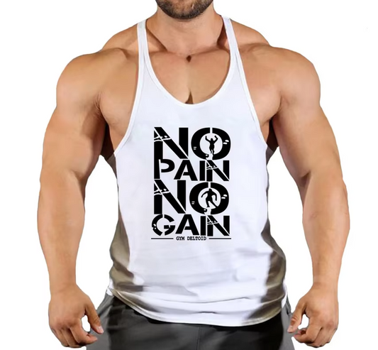 Man wearing the white npng gym workout fitness tank top