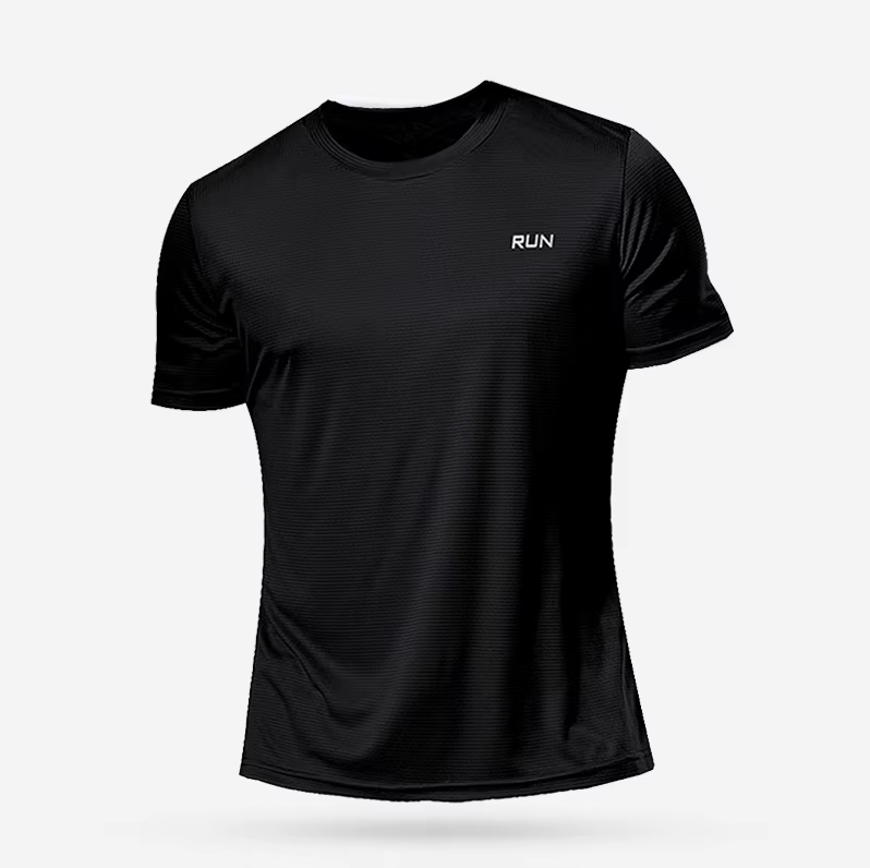 Running Quick Dry Sports T-Shirt in Black - Front View - Moisture Wicking