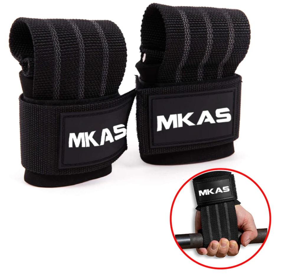 Black with logo weightlifting power grip gym straps for better grip and wrist support during heavy lifts