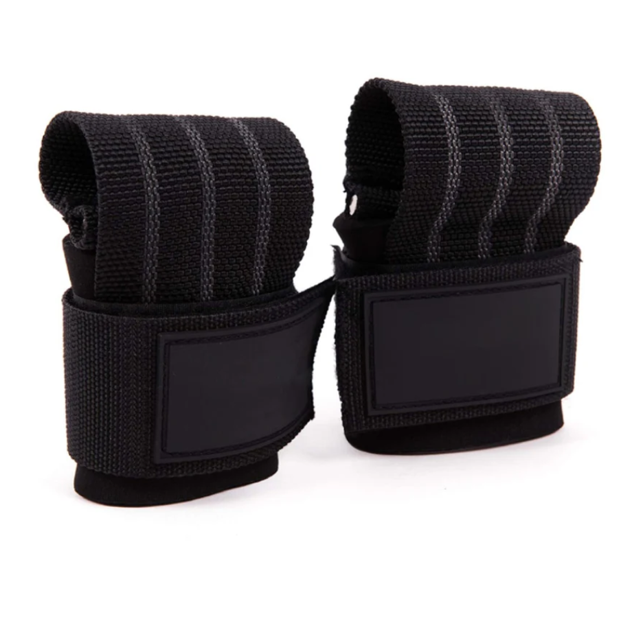 Black weightlifting power grip gym straps for better grip and wrist support during heavy lifts