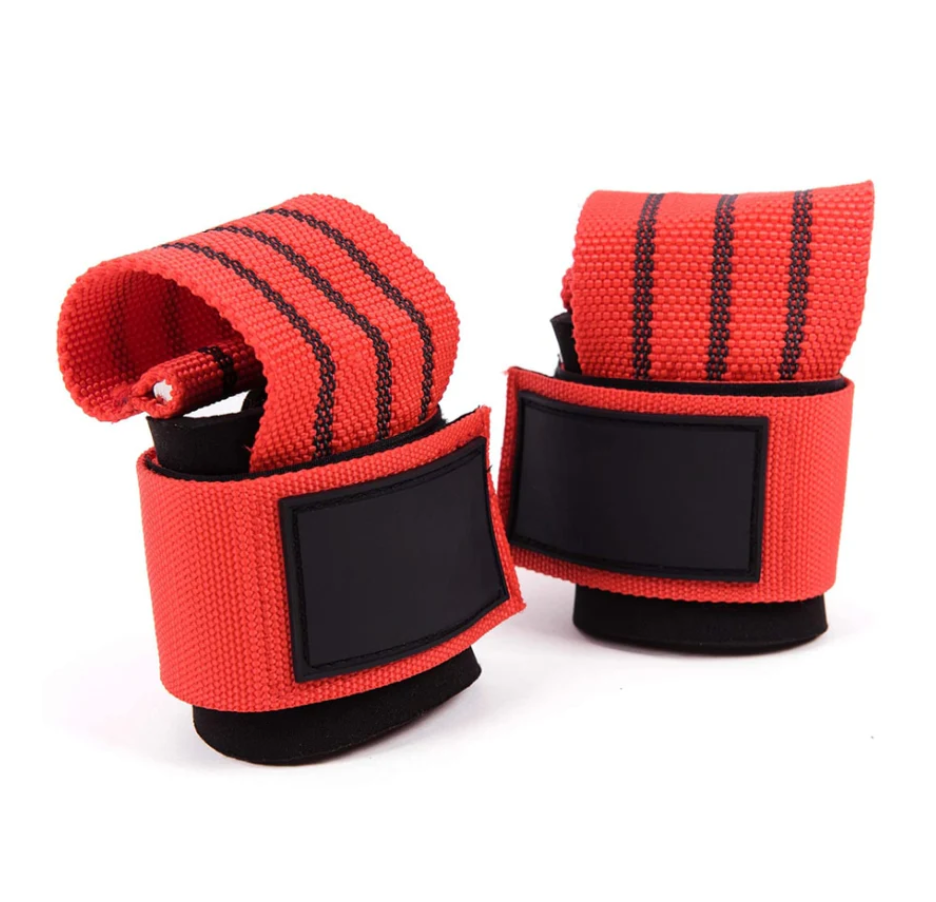 Red power grip gym straps designed to improve lifting performance and prevent grip fatigue