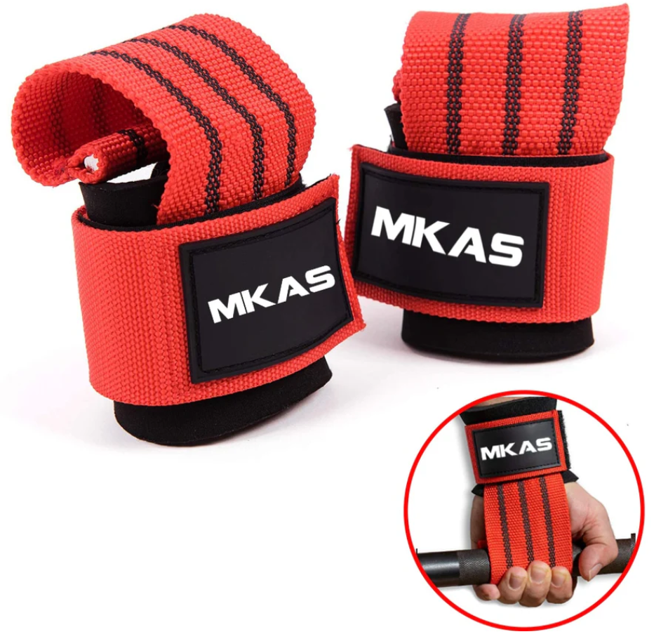 Red with logo weightlifting power grip gym straps for better grip and wrist support during heavy lifts