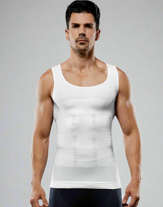 White Men’s Compression Slimming Body Shaper Tank Top – Breathable, Moisture-Wicking, and Waist-Slimming for a Toned Look